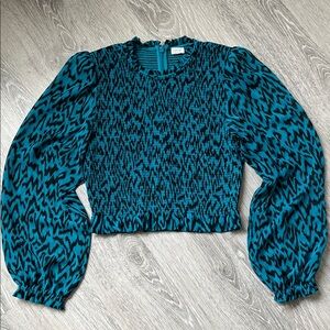 Wilfred Lilith Cropped Longsleeve Animal Print Blouse, Size S